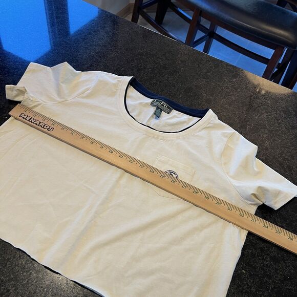Lauren Active Ralph Lauren Crop Top Womens 1X Cream Cotton Raw Hem Pocket Logo T - Picture 12 of 13